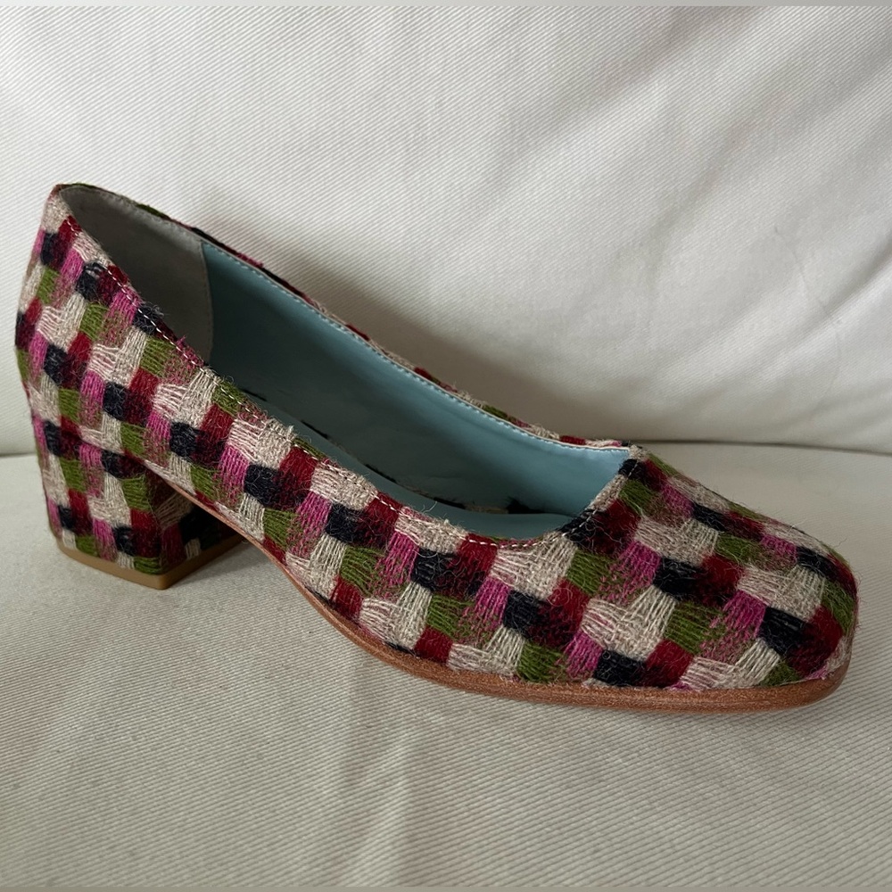 Frances Valentine Doll Pump Basketweave Plaid Wool Pinkmulti Size 6